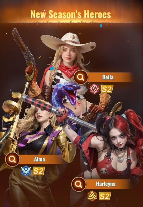 New Season's Heroes screen showing Bella, Alma and Harleyna